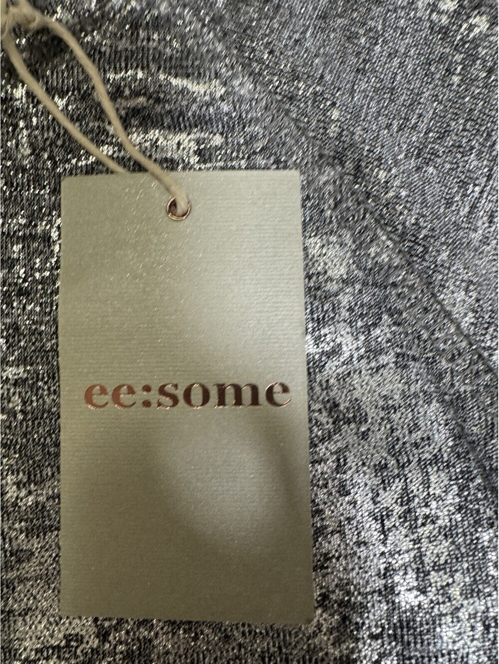 ee:some Women’s L Silver/Black Metallic Abstract Mock Neck Cap Sleeve Knit Top - Picture 4 of 5